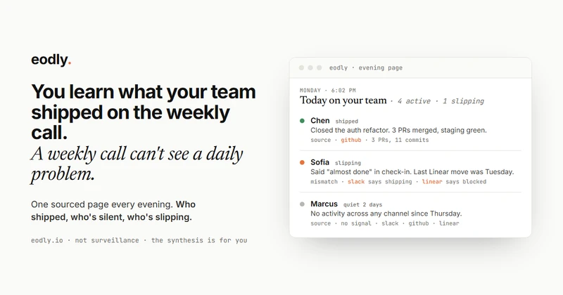 You learn what your team shipped on the weekly call. A weekly call can't see a daily problem. cover