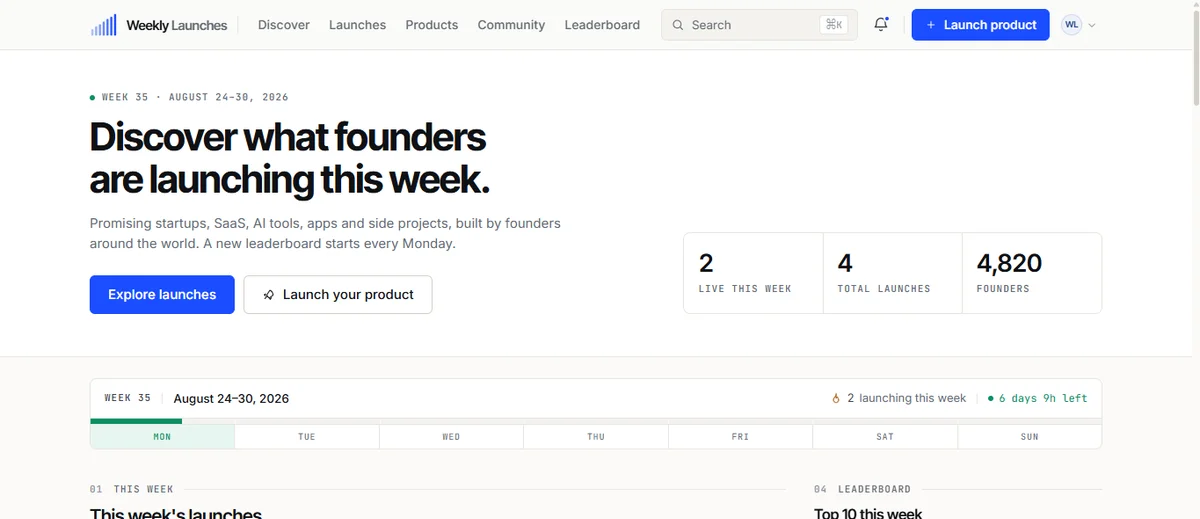 Weekly Launches cover